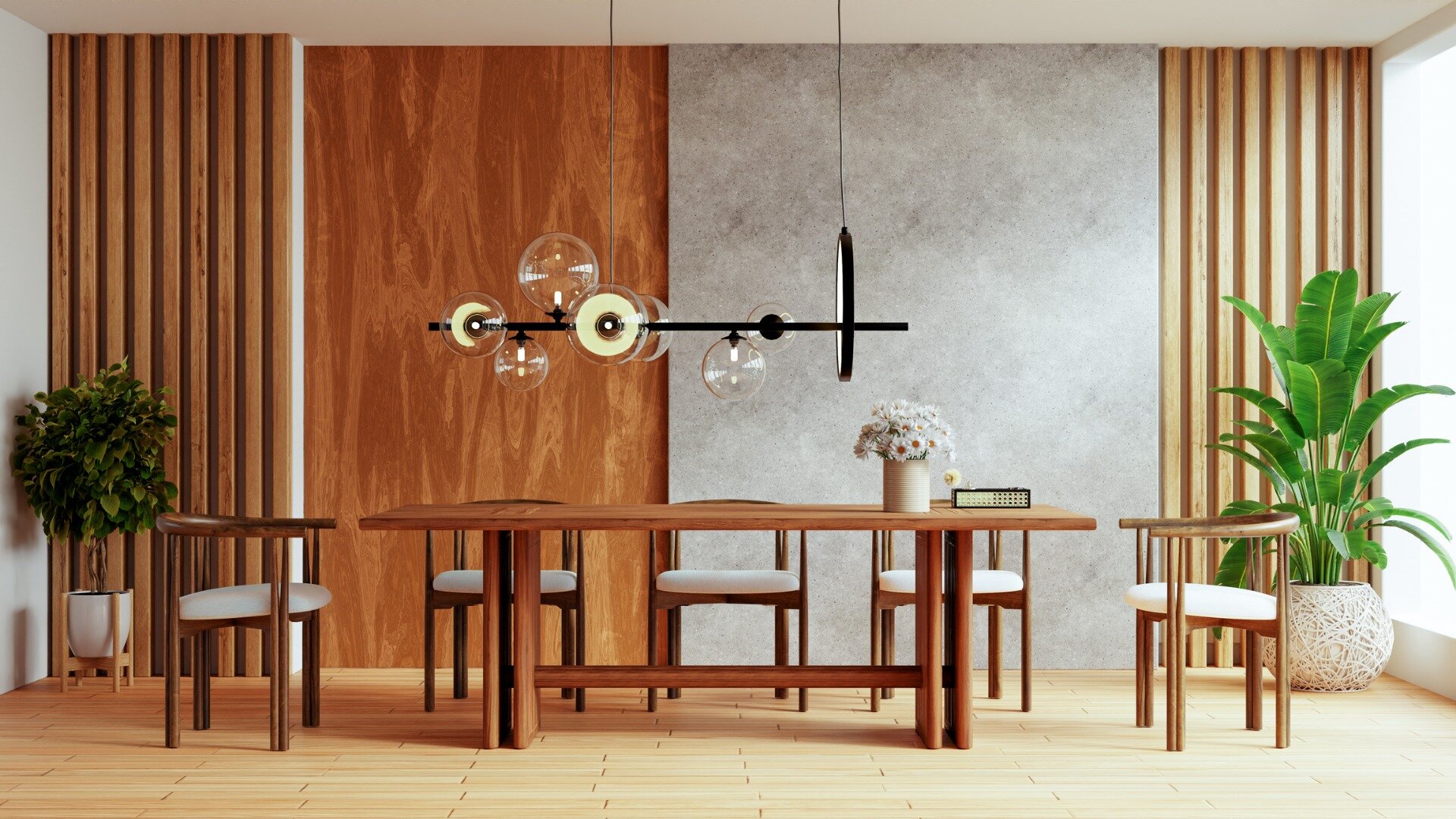Dining room with an extravagant Sputnik lamp
