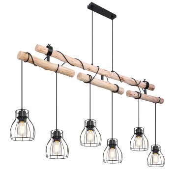 Globo MINA Pendant Light Light wood, black, 6-light sources
