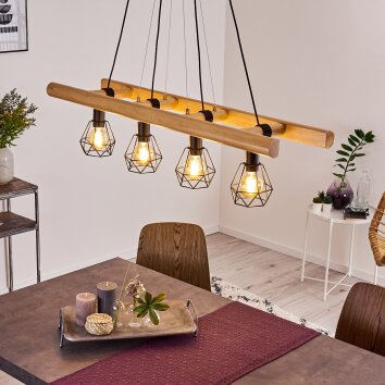 Yaak Pendant Light Dark wood, black, 4-light sources
