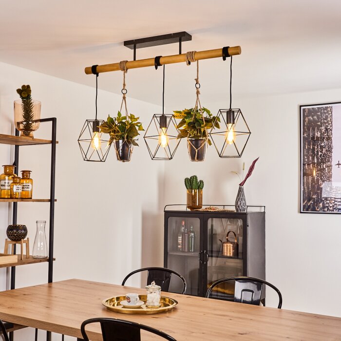 Taheramo Pendant Light Light wood, black, 3-light sources