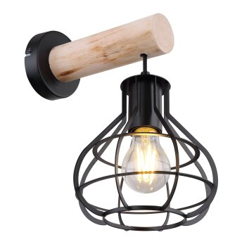 Globo CLASTRA Wall Light Light wood, black, 1-light source