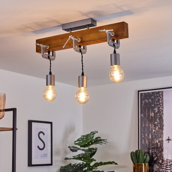 Hautahi Pendant Light Dark wood, black, silver, 3-light sources