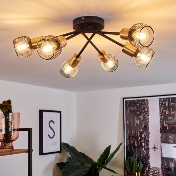 Cairns Ceiling Light antique brass, black, 6-light sources