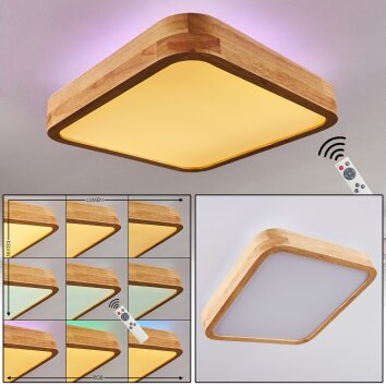 Batamoto Ceiling Light LED Light wood, white, 2-light sources, Remote control, Colour changer