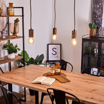 Chapana Pendant Light brown, Light wood, black, 3-light sources