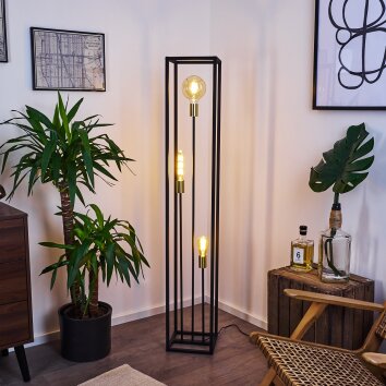 Woden Floor Lamp brass, black, 3-light sources