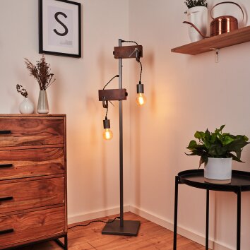 Hautahi Floor Lamp grey, Dark wood, 2-light sources