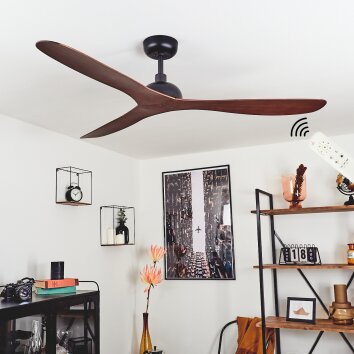 Follseland ceiling fan brown, Wood like finish, black, Remote control