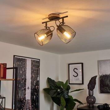 HAKVAAG Ceiling Light Dark wood, black, 2-light sources