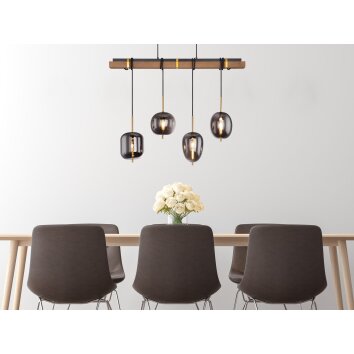 Globo BLACKY Pendant Light Dark wood, black, 4-light sources