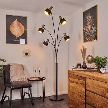 PRETORIA Floor Lamp antique brass, black, 5-light sources