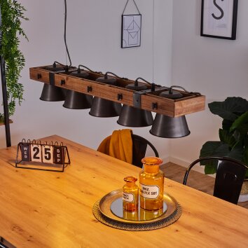 ADUARD Pendant Light Dark wood, black, 5-light sources