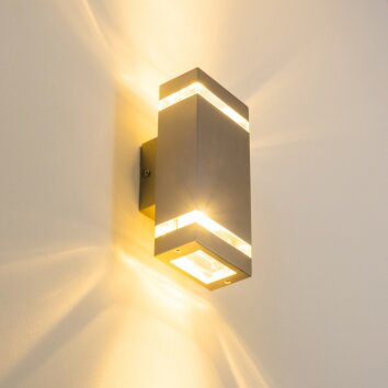 Lutec outdoor wall light stainless steel, 2-light sources