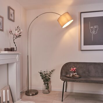 WIBY Floor Lamp matt nickel, 1-light source, Fabric lampshade