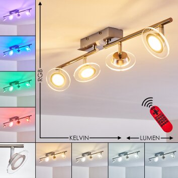 Marsen Ceiling Light LED matt nickel, 4-light sources, Remote control, Colour changer