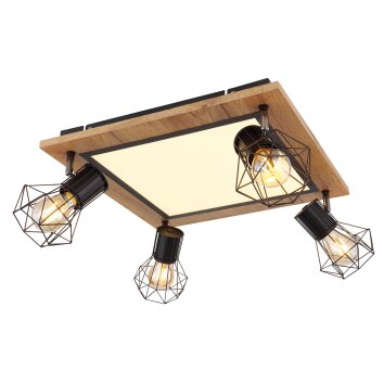 Globo PRISKA Ceiling Light LED brown, chrome, Wood like finish, black, 5-light sources
