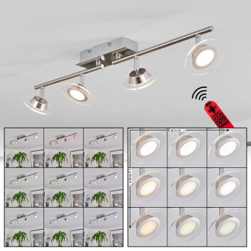 MARSEN Ceiling Light LED chrome, matt nickel, 4-light sources, Remote control, Colour changer