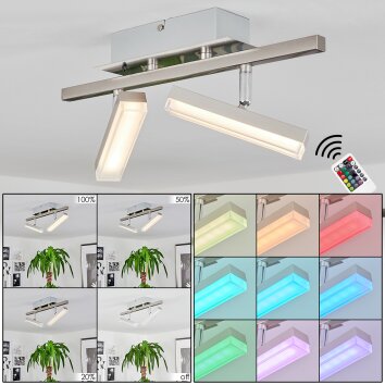 VEHKALA Ceiling Light LED chrome, matt nickel, 2-light sources, Remote control, Colour changer