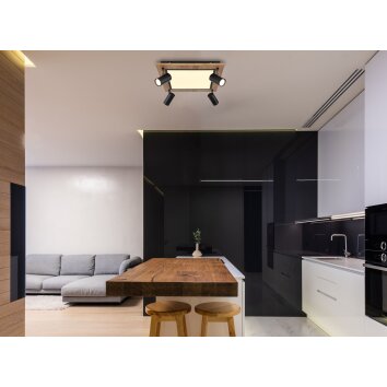 Globo ULLA Ceiling Light Wood like finish, black, 5-light sources