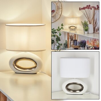KUMPURANTA Table lamp matt nickel, white, 1-light source