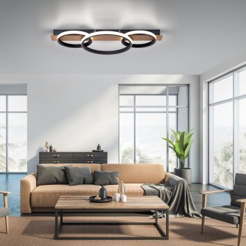 Leuchten-Direkt TROOPER Ceiling Light LED Wood like finish, black, 1-light source