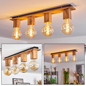 HEIMOLA Ceiling Light brown, Wood like finish, black, 4-light sources