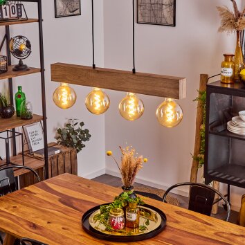HEIMOLA Pendant Light brown, Wood like finish, black, 4-light sources