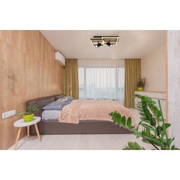 Globo KASSU Ceiling Light LED Wood like finish, black, white, 2-light sources