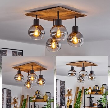 Vouhet Ceiling Light brown, Wood like finish, black, 4-light sources