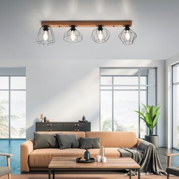 Leuchten-Direkt KASKA Ceiling Light Wood like finish, black, 4-light sources