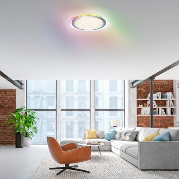 Leuchten-Direkt CYBA Ceiling Light LED silver, 2-light sources, Remote control, Colour changer