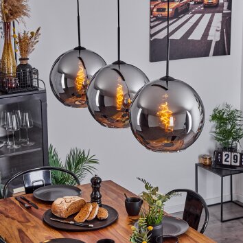 Koyoto  Pendant Light glass 30 cm chrome, Smoke-coloured, 3-light sources
