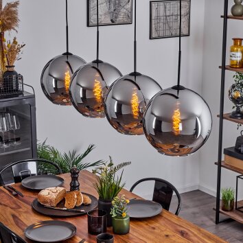 Koyoto  Pendant Light glass 30 cm chrome, Smoke-coloured, 4-light sources