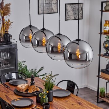 Koyoto  Pendant Light glass 30 cm chrome, clear, Smoke-coloured, 4-light sources