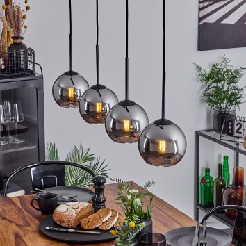 Koyoto  Pendant Light glass 15 cm chrome, Smoke-coloured, 4-light sources