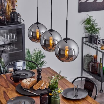 Koyoto  Ceiling Light glass 20 cm chrome, Smoke-coloured, 3-light sources
