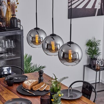 Koyoto  Ceiling Light glass 20 cm chrome, clear, Smoke-coloured, 3-light sources