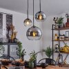 Koyoto  Pendant Light glass 15 cm, 20 cm, 25 cm chrome, clear, Smoke-coloured, 3-light sources