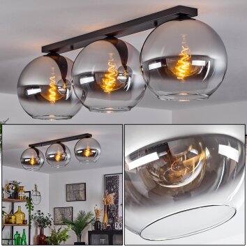 Koyoto  Ceiling Light glass 30 cm chrome, clear, Smoke-coloured, 3-light sources