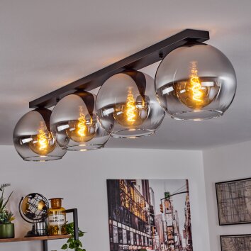Koyoto  Ceiling Light glass 25 cm chrome, clear, Smoke-coloured, 4-light sources