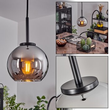 Koyoto Pendant Light glass 15 cm Stainless steel color, black, 1-light source