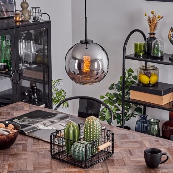 Koyoto Pendant Light glass 20 cm Stainless steel color, black, 1-light source