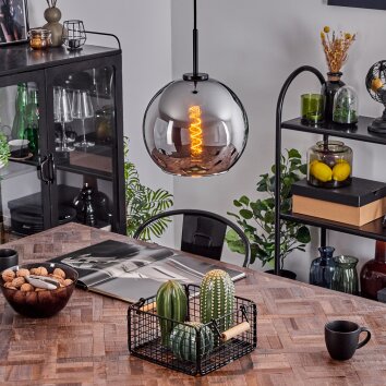 Koyoto Pendant Light glass 25 cm stainless steel, black, 1-light source