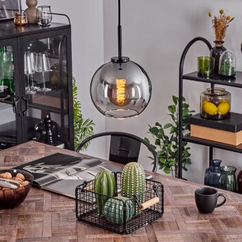 Koyoto Pendant Light glass 20 cm stainless steel, black, 1-light source