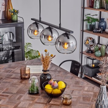 Koyoto Pendant Light glass 15 cm chrome, clear, Smoke-coloured, 3-light sources