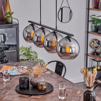 Koyoto Pendant Light glass 20 cm chrome, Smoke-coloured, 4-light sources