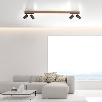 Paul Neuhaus PURE-LINES Ceiling Light LED anthracite, Dark wood, 5-light sources, Remote control