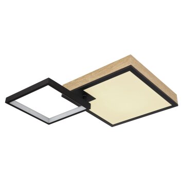 Globo JACKY Ceiling Light LED Wood like finish, black, 2-light sources, Remote control, Colour changer