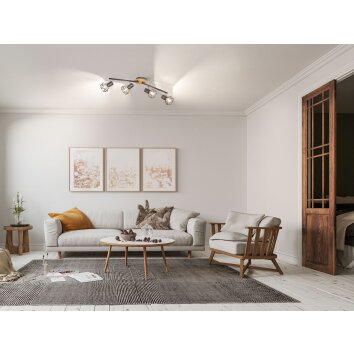 Fischer & Honsel Ran Ceiling Light grey, Wood like finish, 4-light sources