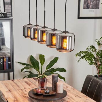 Lauden Pendant Light glass 15 cm chrome, Smoke-coloured, 5-light sources